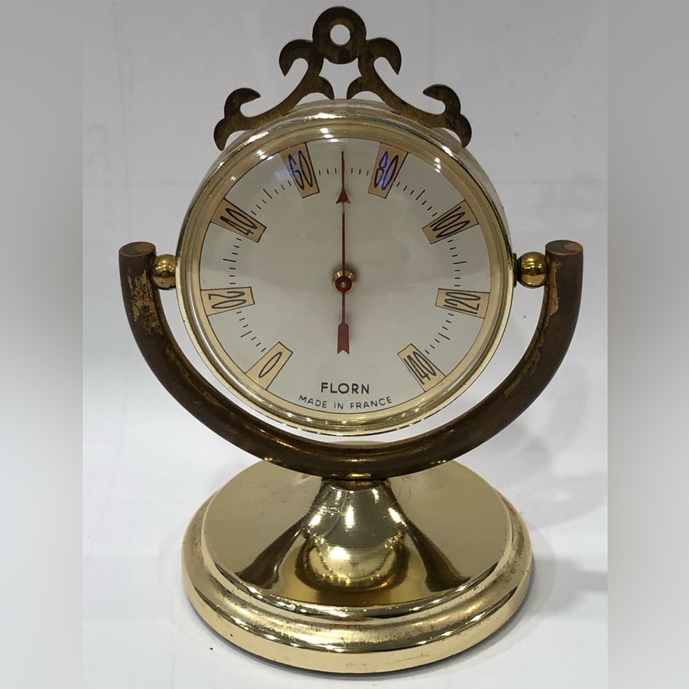 Vintage Art Deco brass swivel Humidity thermometer manufactured-FLORN France
